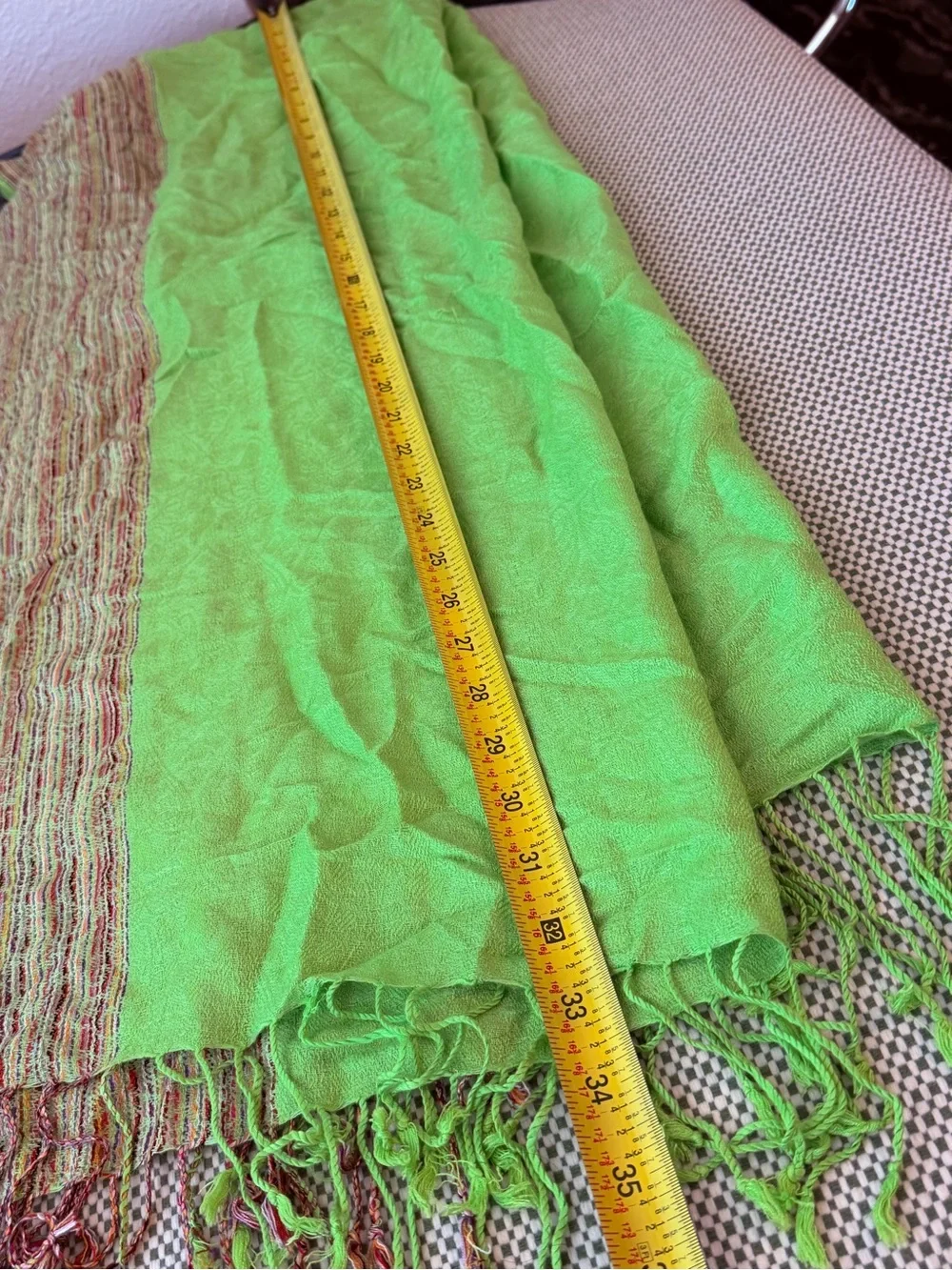 Lightweight Pashmina & Silk Green Fringe Scarf #148